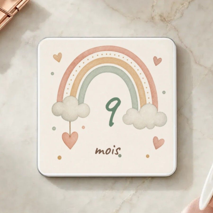 Magnet carré pastel de la série mois par mois : un arc-en-ciel bohème, grand chiffre du mois